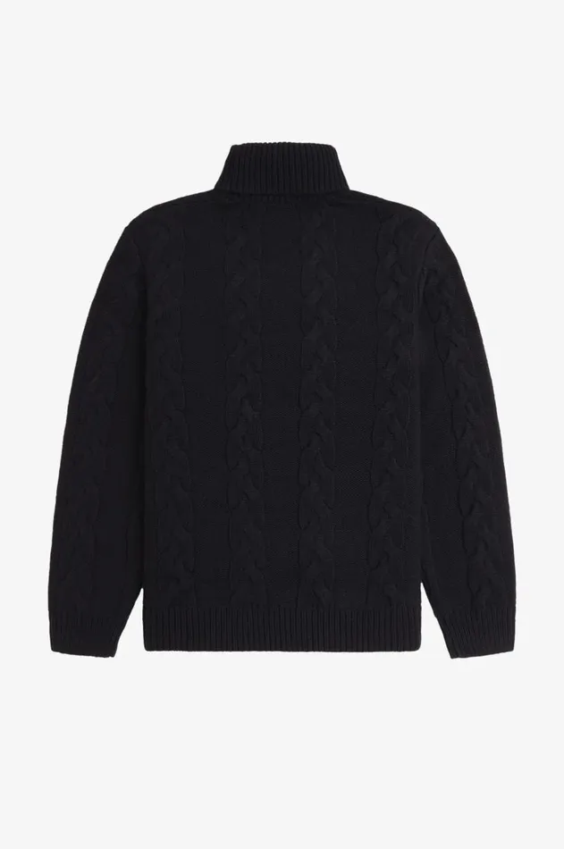 Men Knitwear Fred Perry Cable Knit Roll Neck Jumper Black