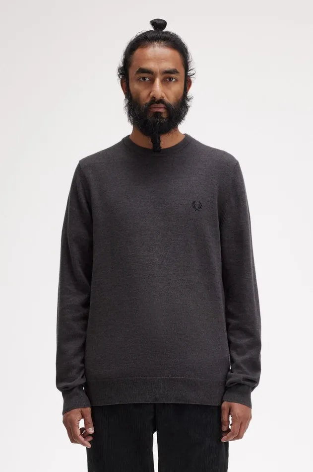 Men Knitwear Fred Perry Classic Crew Neck Jumper Dark Grey Marl