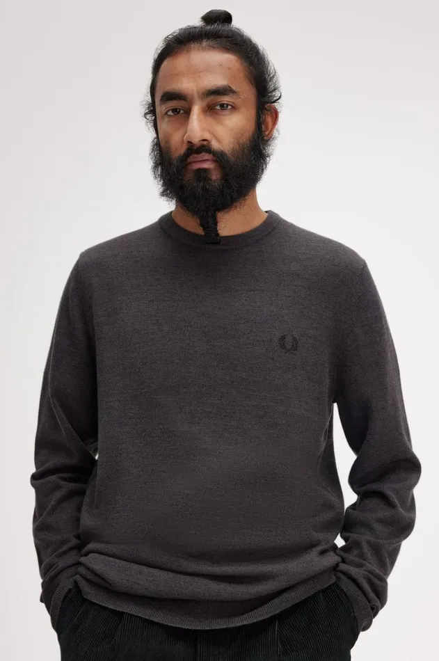 Men Knitwear Fred Perry Classic Crew Neck Jumper Dark Grey Marl