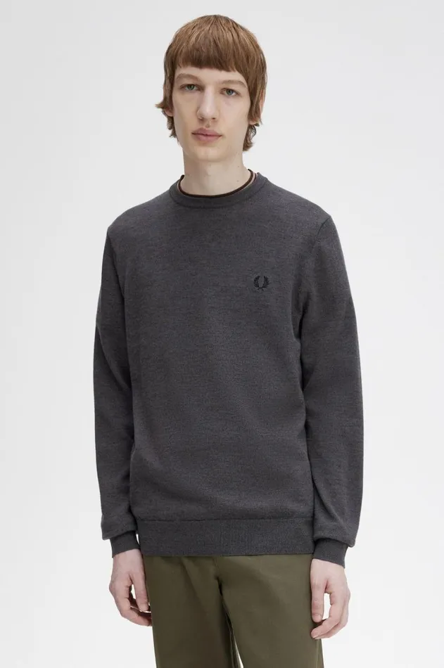 Men Knitwear Fred Perry Classic Crew Neck Jumper Dark Grey Marl