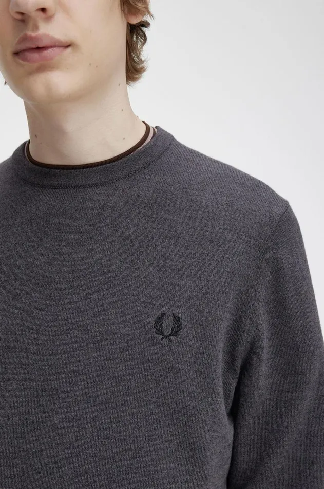 Men Knitwear Fred Perry Classic Crew Neck Jumper Dark Grey Marl