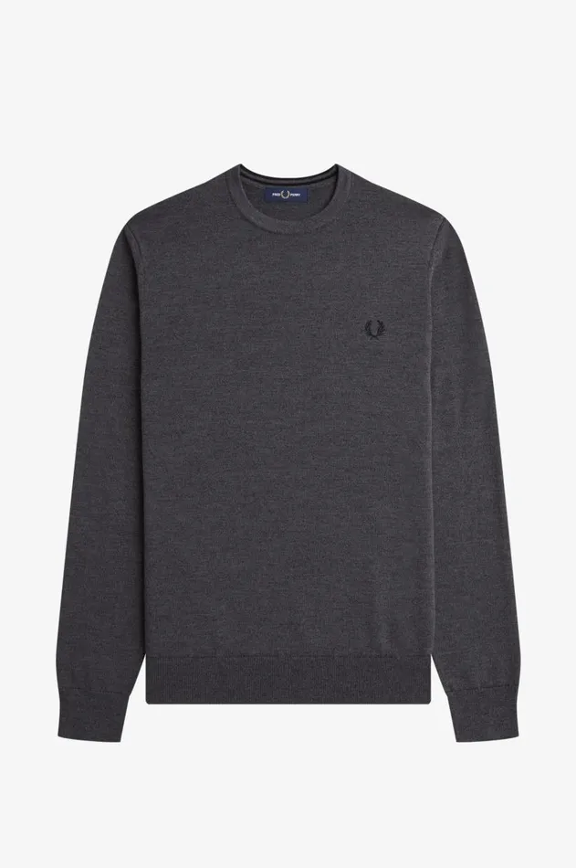 Men Knitwear Fred Perry Classic Crew Neck Jumper Dark Grey Marl