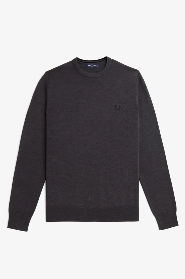 Men Knitwear Fred Perry Classic Crew Neck Jumper Dark Grey Marl