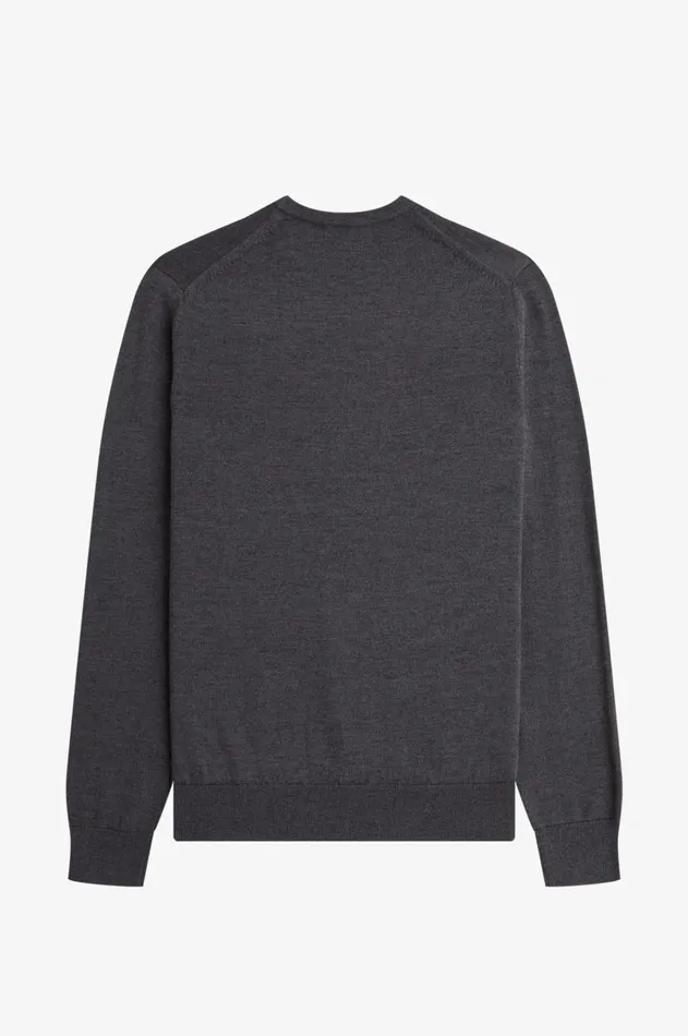 Men Knitwear Fred Perry Classic Crew Neck Jumper Dark Grey Marl