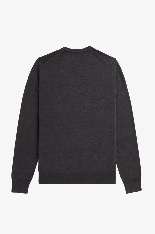 Men Knitwear Fred Perry Classic Crew Neck Jumper Dark Grey Marl