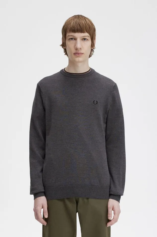 Men Knitwear Fred Perry Classic Crew Neck Jumper Dark Grey Marl
