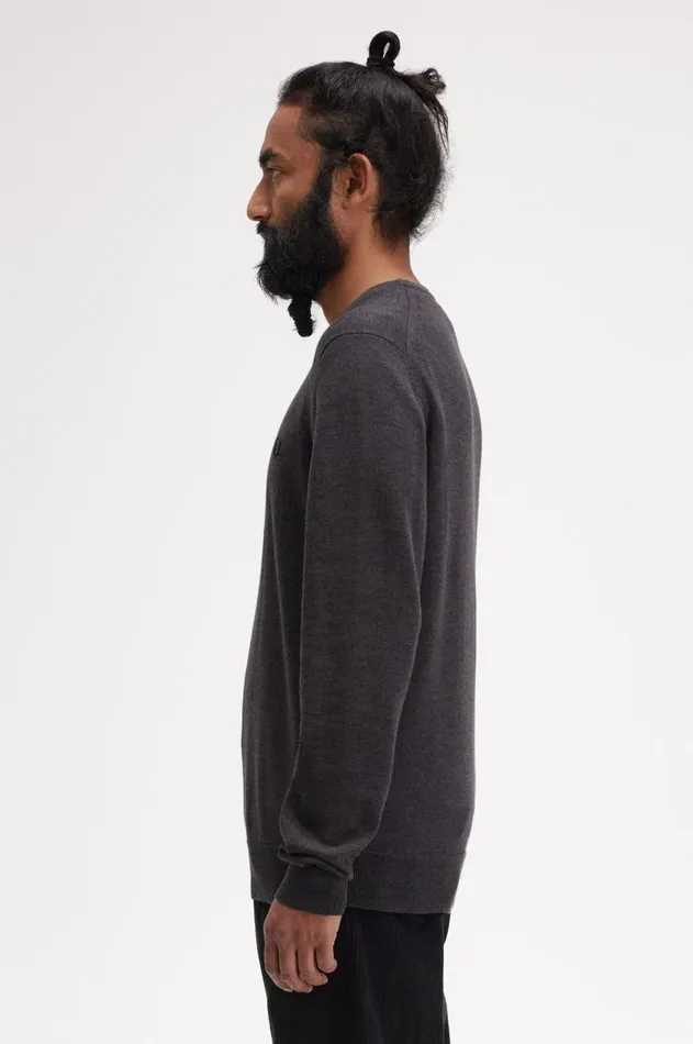 Men Knitwear Fred Perry Classic Crew Neck Jumper Dark Grey Marl