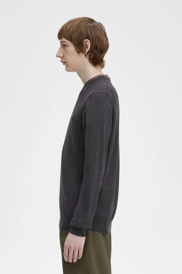 Men Knitwear Fred Perry Classic Crew Neck Jumper Dark Grey Marl