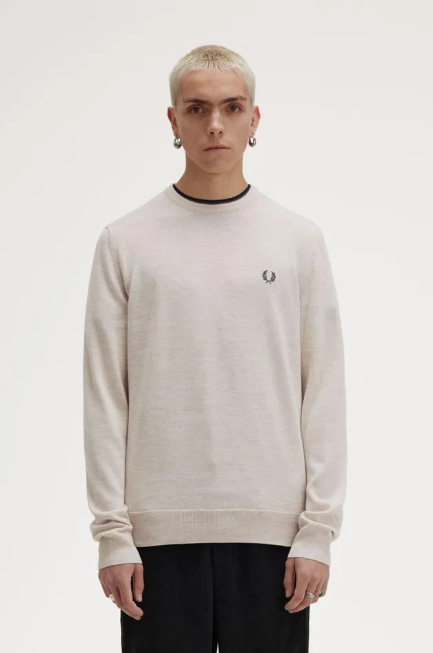 Men Knitwear Fred Perry Classic Crew Neck Jumper Porridge Marl