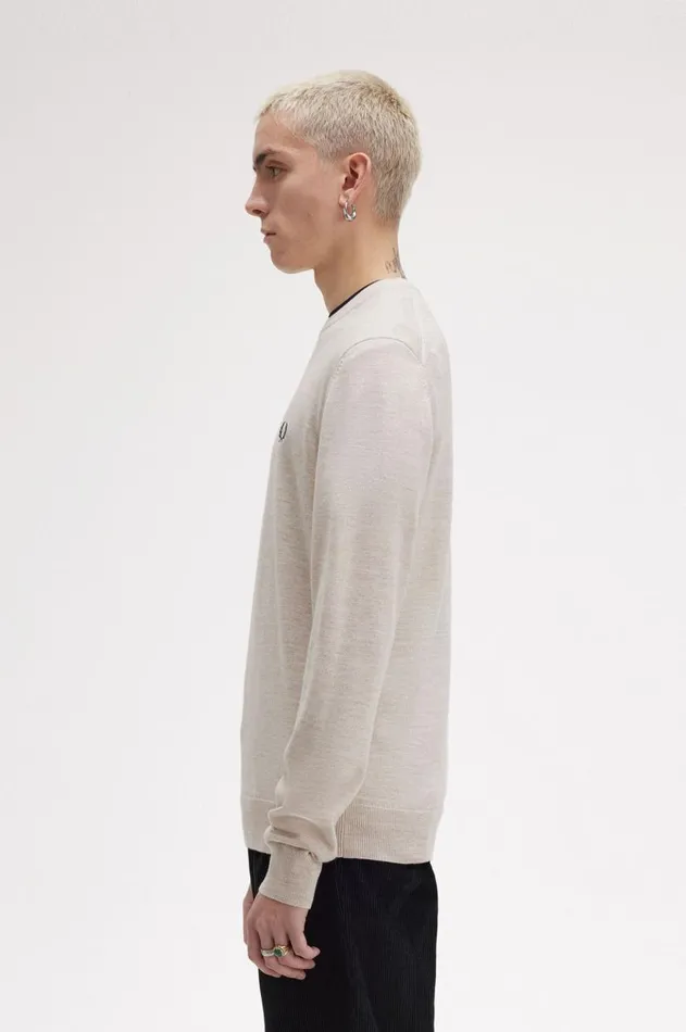 Men Knitwear Fred Perry Classic Crew Neck Jumper Porridge Marl