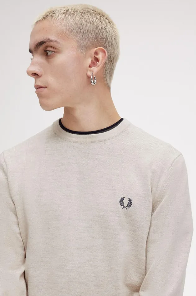 Men Knitwear Fred Perry Classic Crew Neck Jumper Porridge Marl