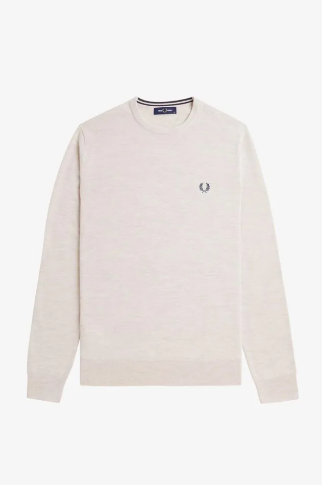 Men Knitwear Fred Perry Classic Crew Neck Jumper Porridge Marl