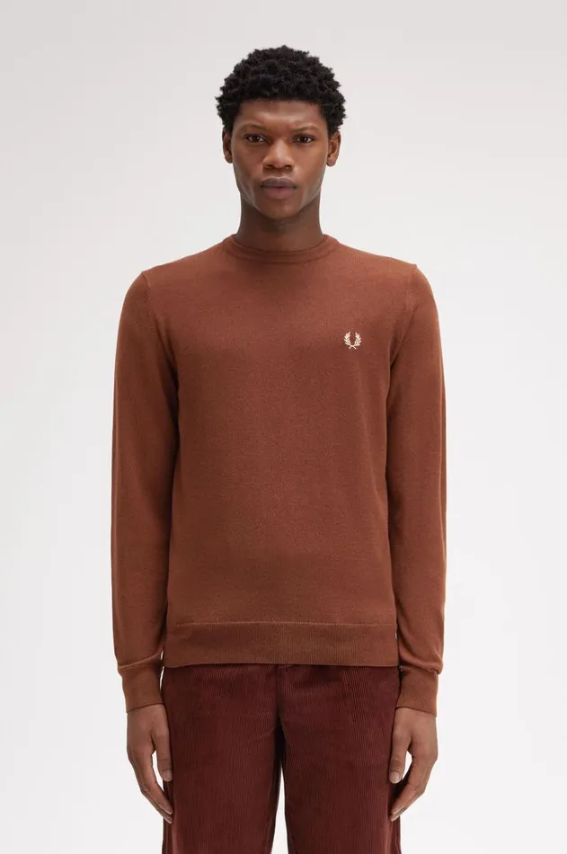 Men Knitwear Fred Perry Classic Crew Neck Jumper Whisky Brown