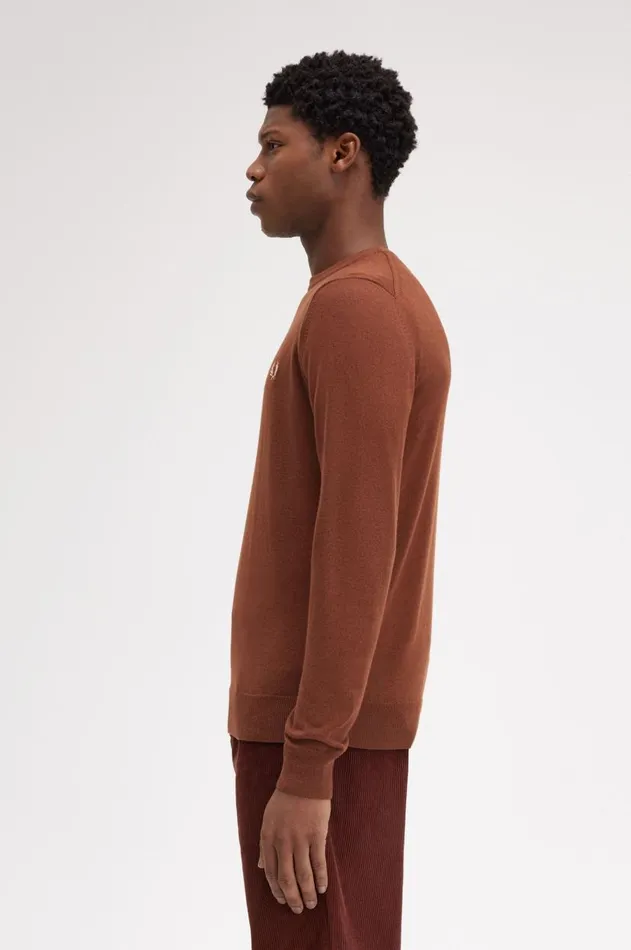 Men Knitwear Fred Perry Classic Crew Neck Jumper Whisky Brown