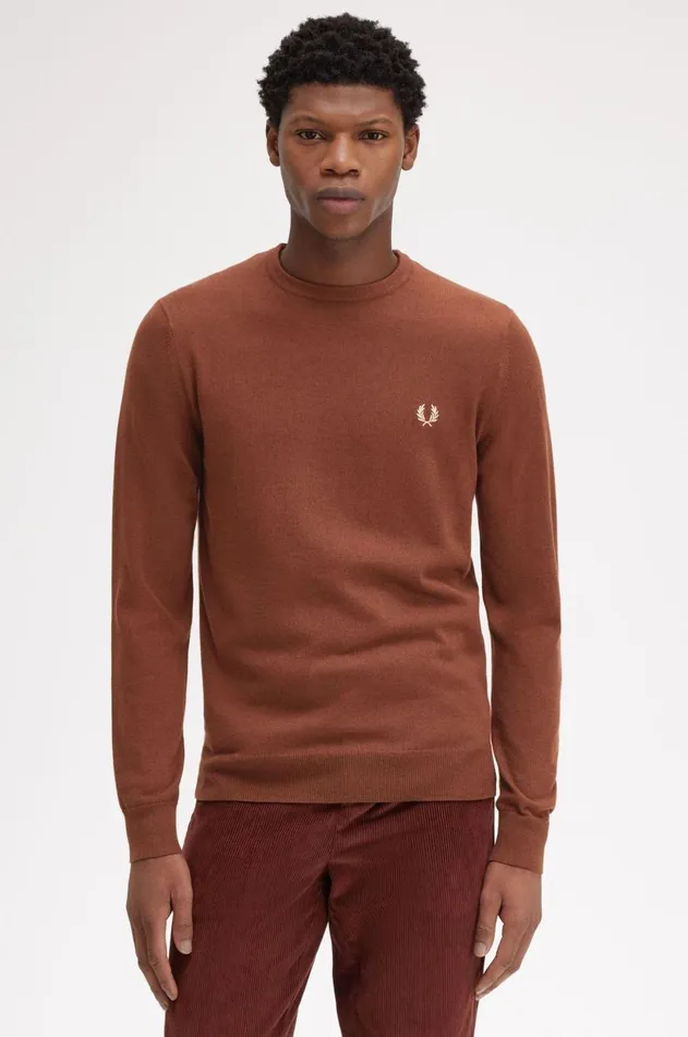 Men Knitwear Fred Perry Classic Crew Neck Jumper Whisky Brown