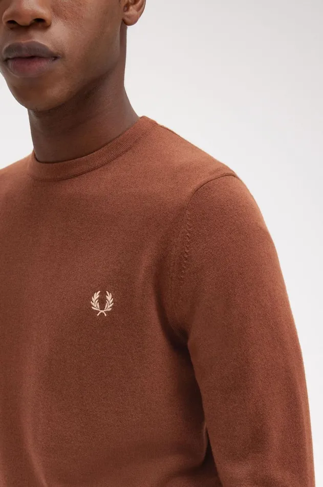 Men Knitwear Fred Perry Classic Crew Neck Jumper Whisky Brown