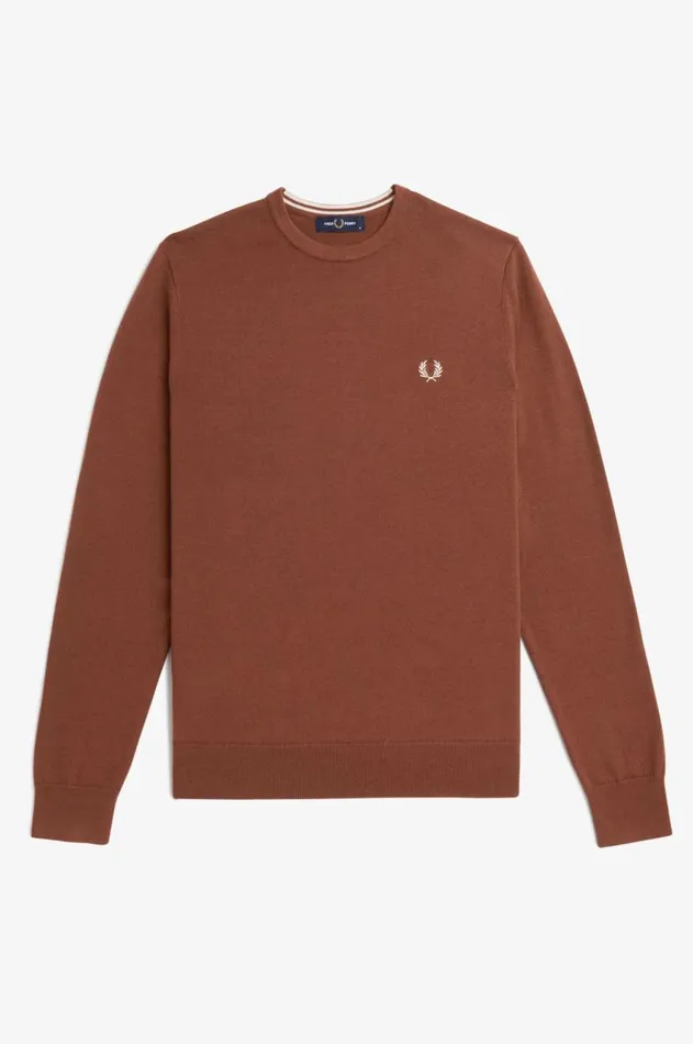 Men Knitwear Fred Perry Classic Crew Neck Jumper Whisky Brown