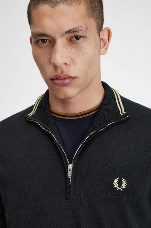 Men Knitwear Fred Perry Classic Half Zip Jumper Black