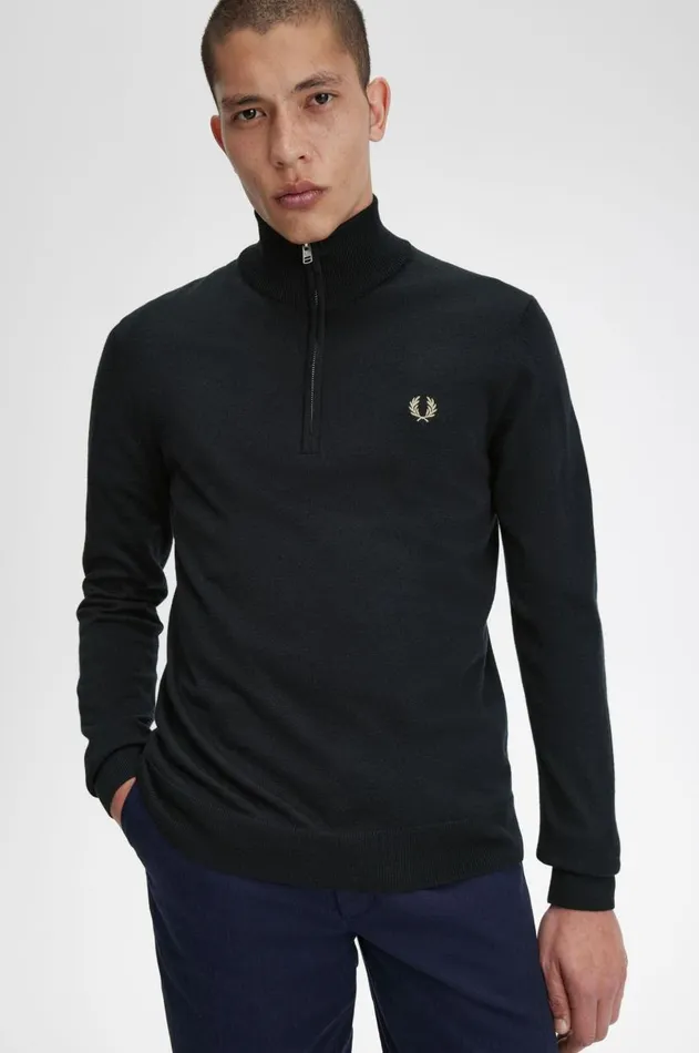 Men Knitwear Fred Perry Classic Half Zip Jumper Black