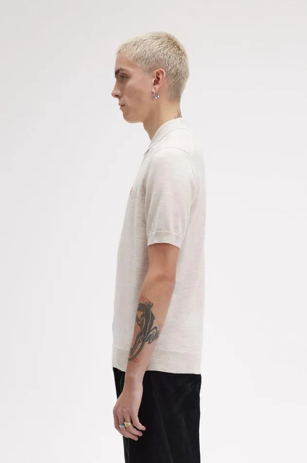 Men Knitwear Fred Perry Classic Knitted Shirt Porridge Marl