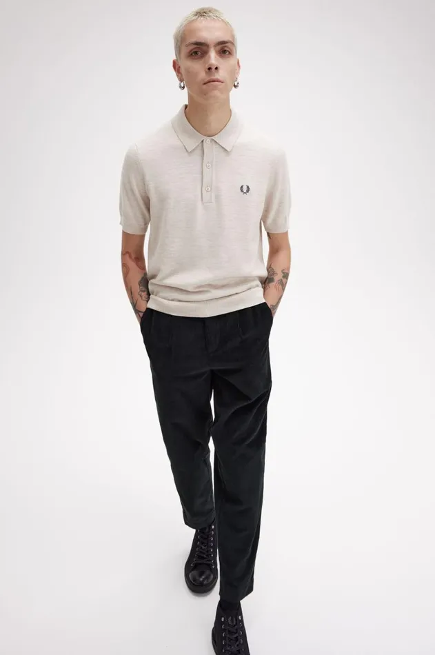 Men Knitwear Fred Perry Classic Knitted Shirt Porridge Marl