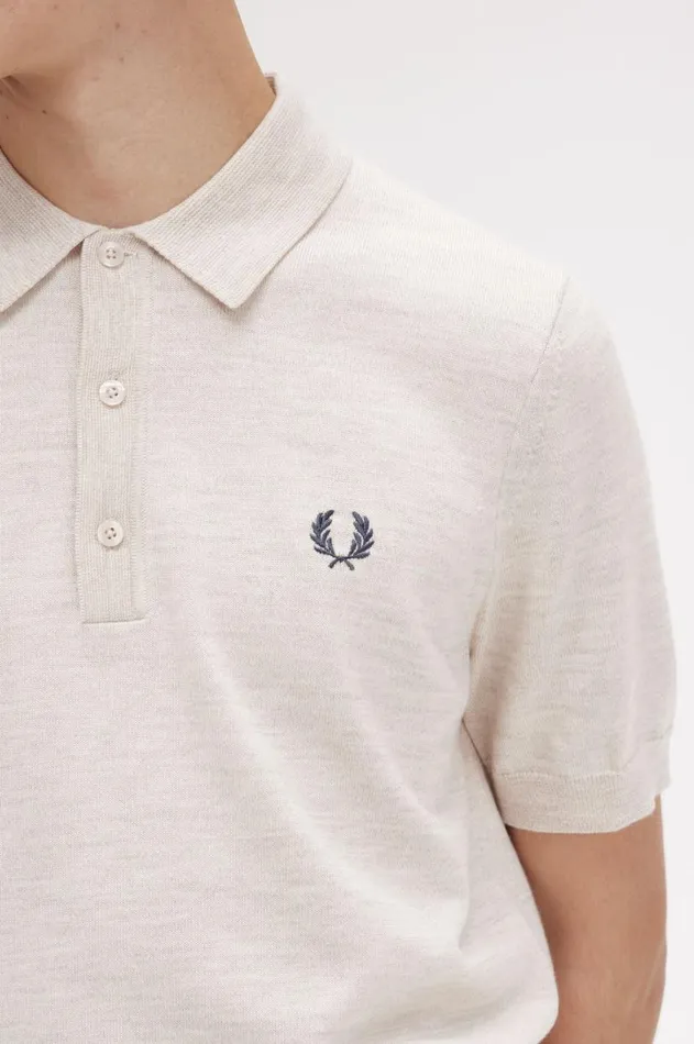 Men Knitwear Fred Perry Classic Knitted Shirt Porridge Marl