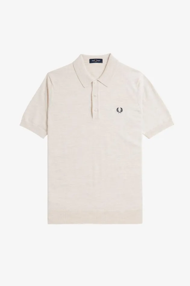 Men Knitwear Fred Perry Classic Knitted Shirt Porridge Marl