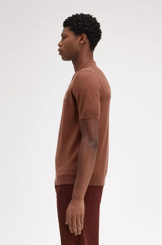 Men Knitwear Fred Perry Classic Knitted Shirt Whisky Brown