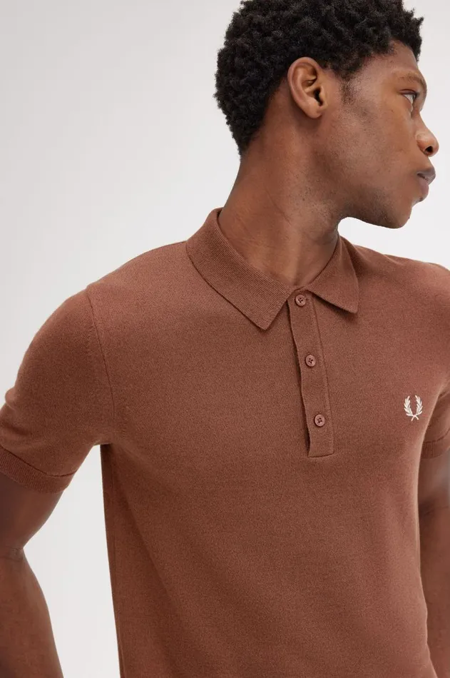 Men Knitwear Fred Perry Classic Knitted Shirt Whisky Brown