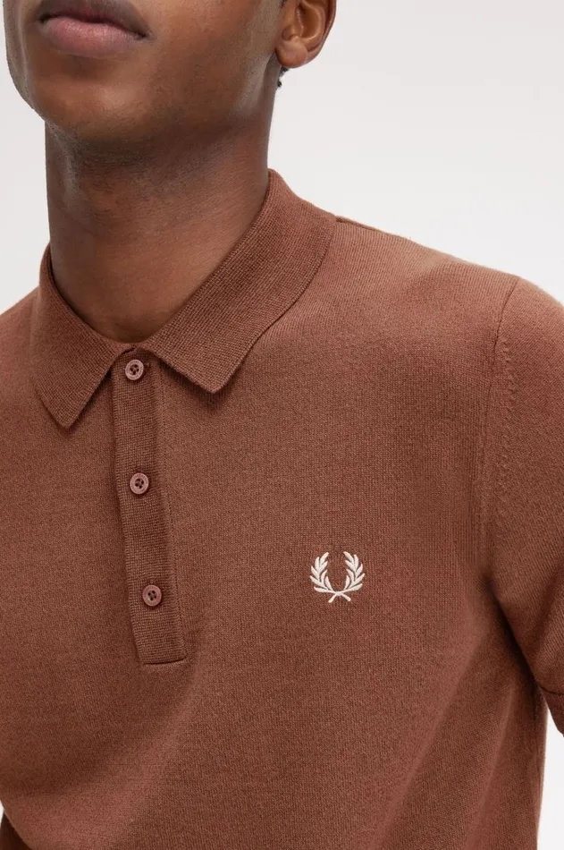 Men Knitwear Fred Perry Classic Knitted Shirt Whisky Brown