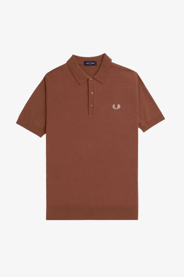 Men Knitwear Fred Perry Classic Knitted Shirt Whisky Brown