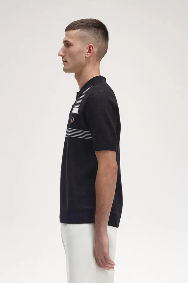 Men Knitwear Fred Perry Jacquard Glitch Knitted Shirt Black