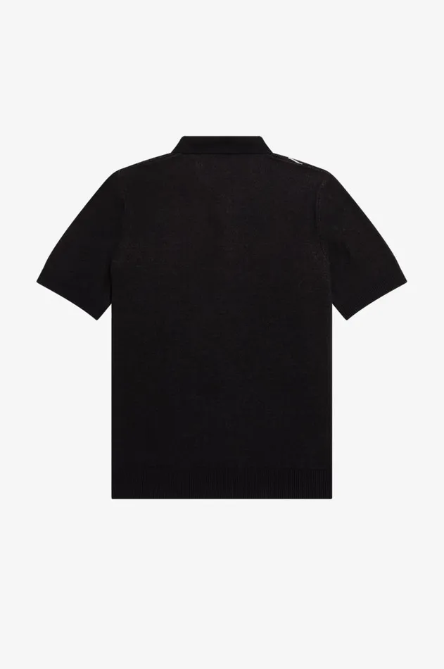 Men Knitwear Fred Perry Jacquard Glitch Knitted Shirt Black