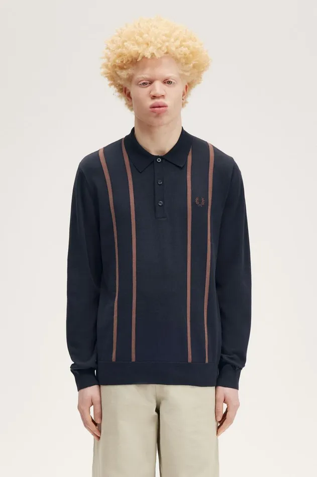 Men Knitwear Fred Perry Knitted Shirt Navy