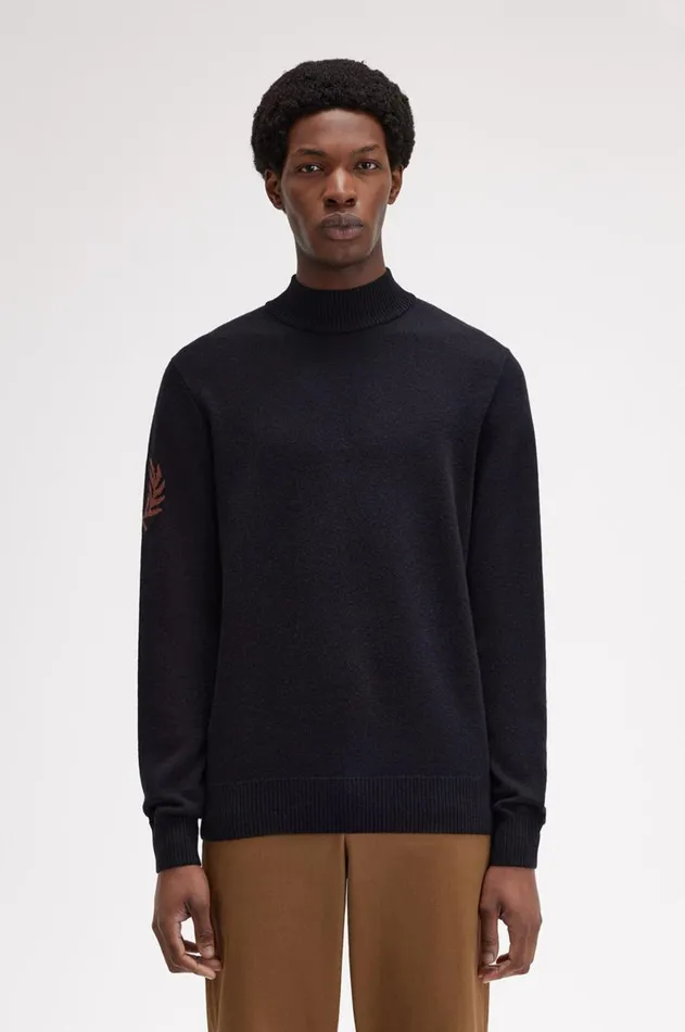 Men Knitwear Fred Perry Laurel Wreath Mock Neck Jumper Black