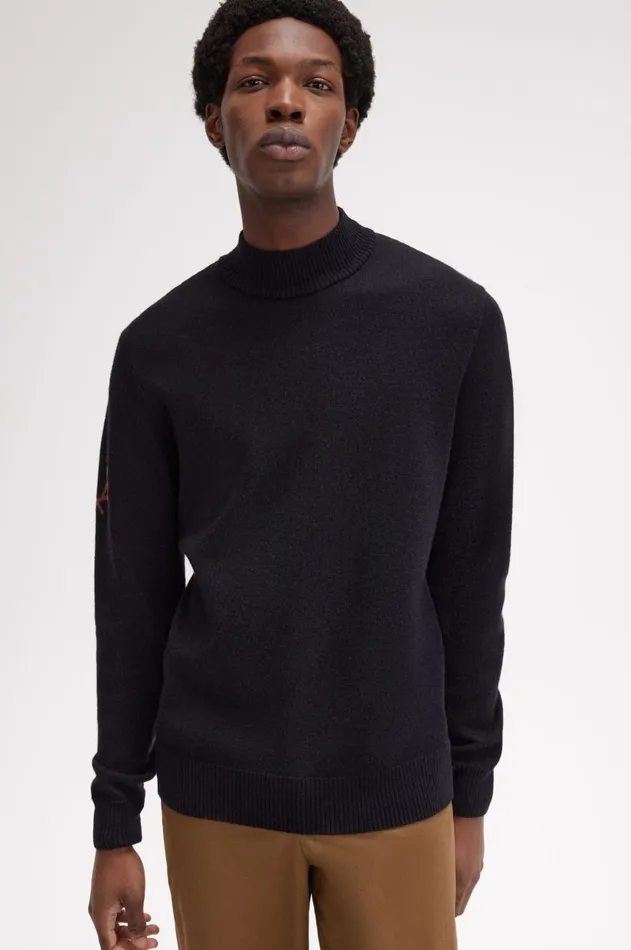 Men Knitwear Fred Perry Laurel Wreath Mock Neck Jumper Black