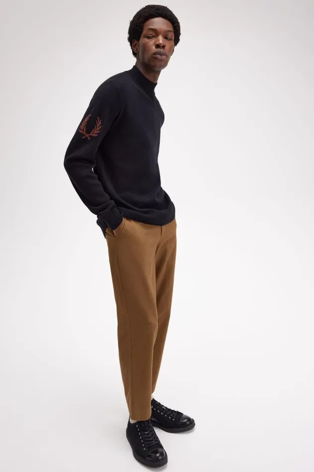 Men Knitwear Fred Perry Laurel Wreath Mock Neck Jumper Black