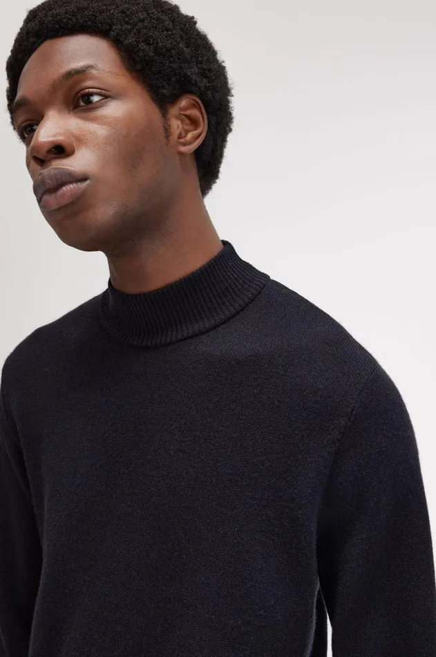 Men Knitwear Fred Perry Laurel Wreath Mock Neck Jumper Black