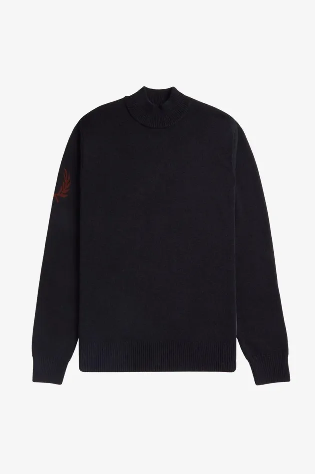 Men Knitwear Fred Perry Laurel Wreath Mock Neck Jumper Black
