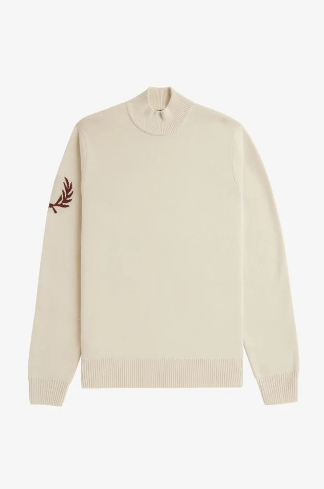 Men Knitwear Fred Perry Laurel Wreath Mock Neck Jumper Oatmeal