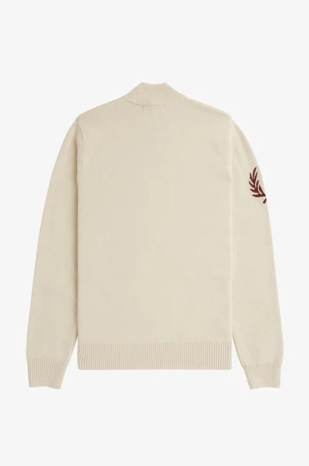 Men Knitwear Fred Perry Laurel Wreath Mock Neck Jumper Oatmeal