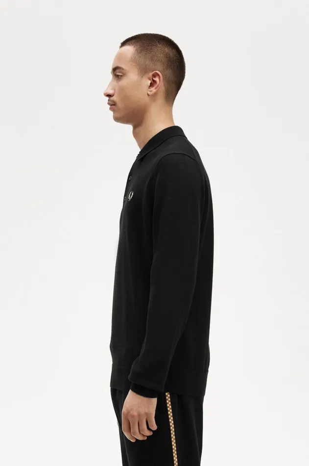 Men Knitwear Fred Perry Long Sleeve Knitted Shirt Black