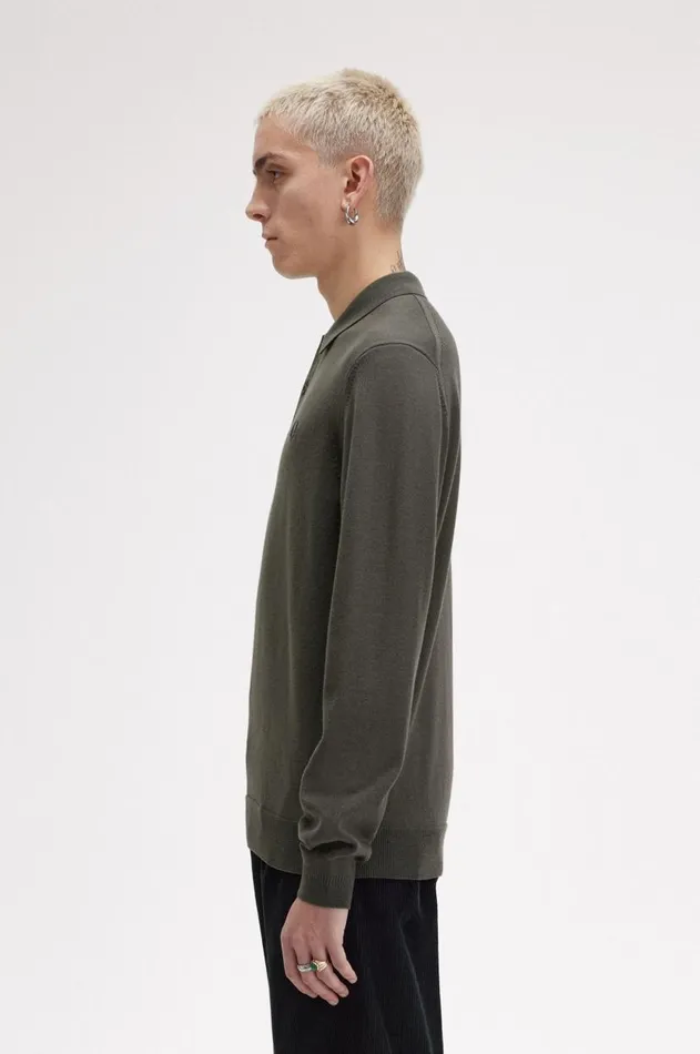 Men Knitwear Fred Perry Long Sleeve Knitted Shirt Field Green