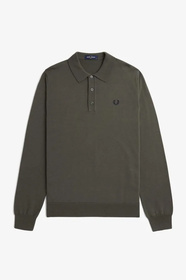 Men Knitwear Fred Perry Long Sleeve Knitted Shirt Field Green