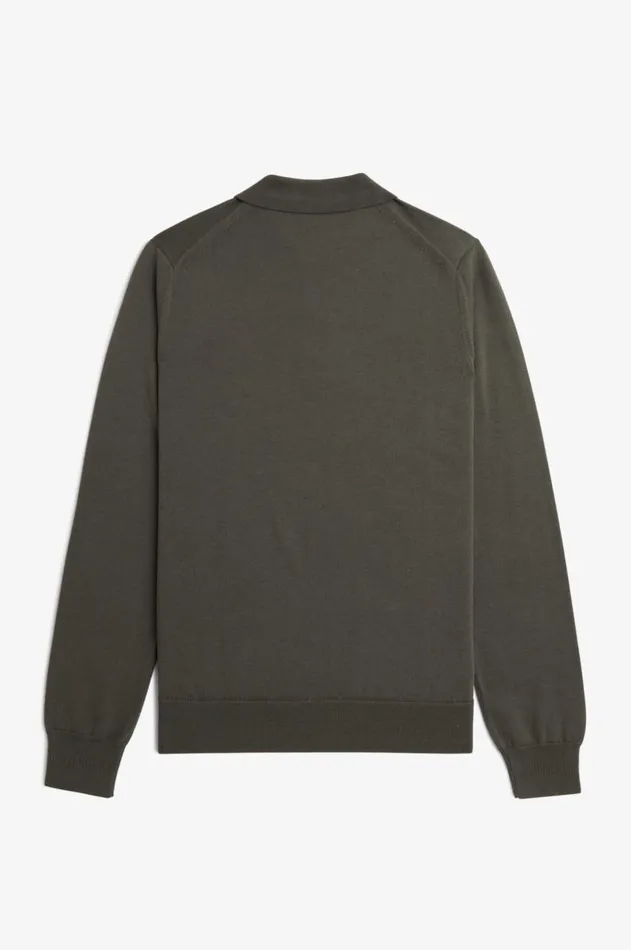 Men Knitwear Fred Perry Long Sleeve Knitted Shirt Field Green
