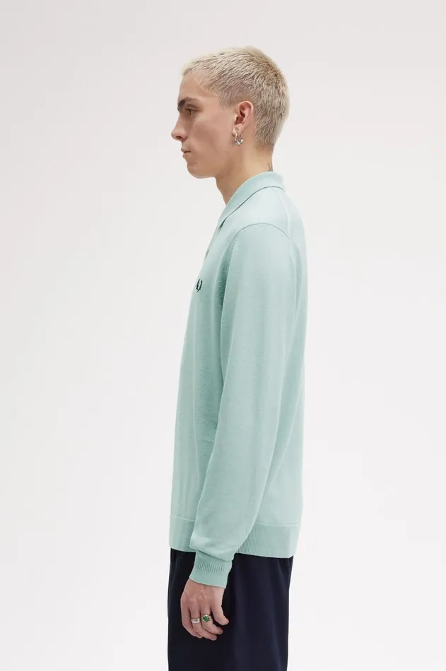 Men Knitwear Fred Perry Long Sleeve Knitted Shirt Silver Blue