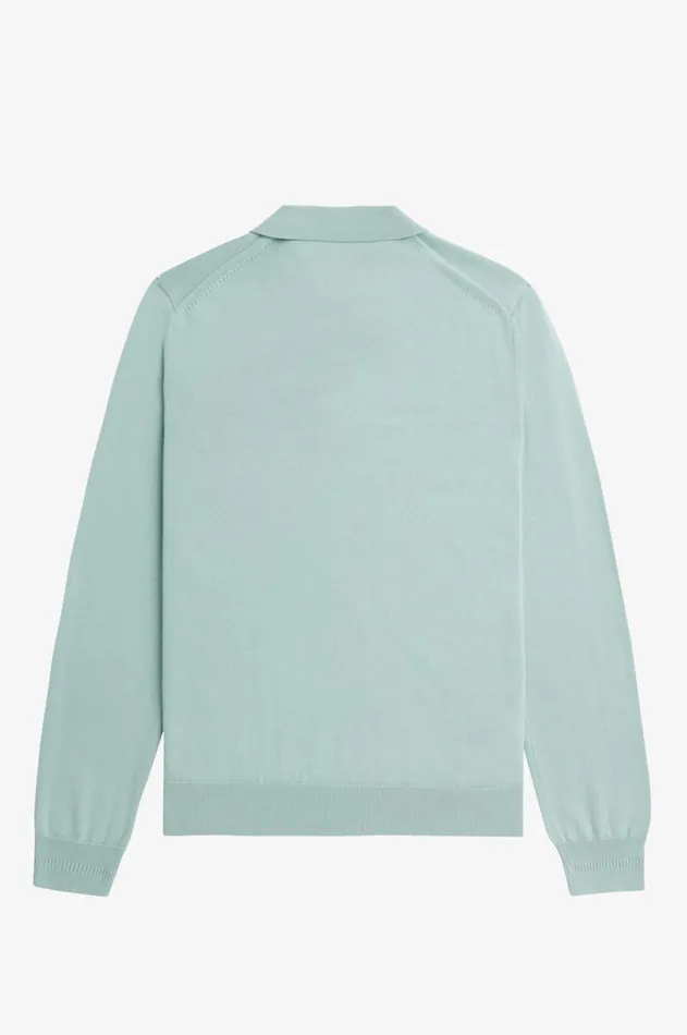 Men Knitwear Fred Perry Long Sleeve Knitted Shirt Silver Blue