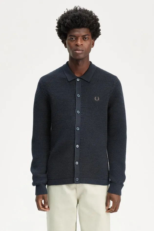 Men Knitwear Fred Perry Pointelle Cardigan Navy