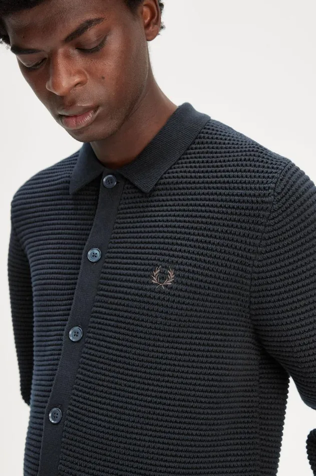 Men Knitwear Fred Perry Pointelle Cardigan Navy