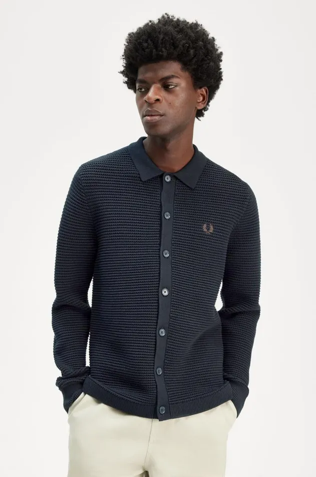 Men Knitwear Fred Perry Pointelle Cardigan Navy
